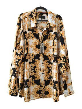 Baroque Gold Filigree Button-Down Dress Shirt Black White Men's 5X NWT